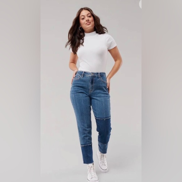 Hollister mid blue curvy high rise patchwork mom jeans size 15R W32/L27 new - Picture 6 of 14
